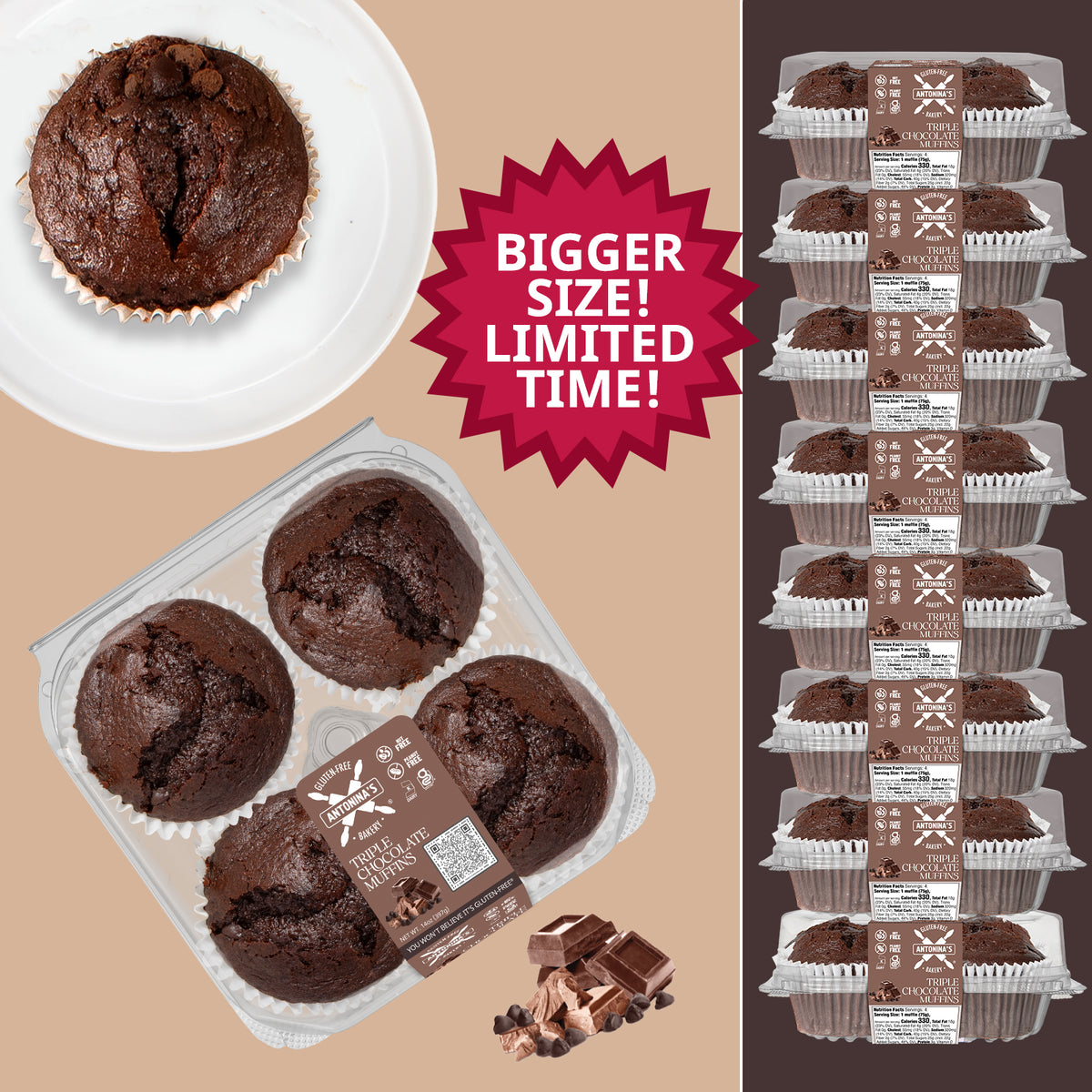 Gluten-Free Triple Chocolate Muffins – 32 Muffins, Bonus Size