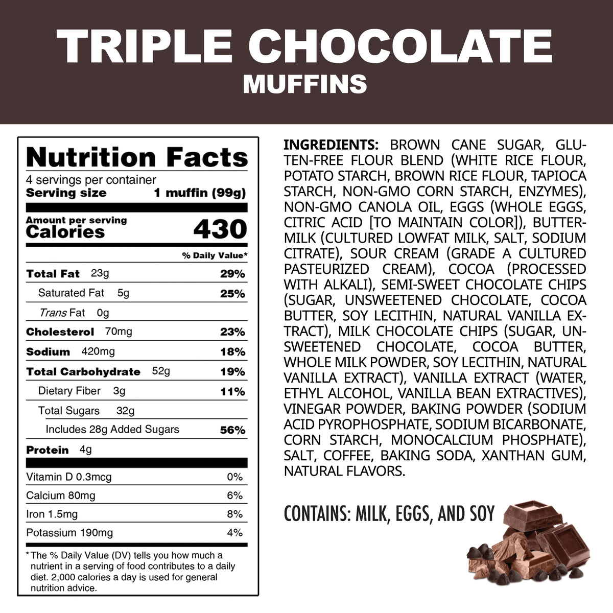 Gluten-Free Triple Chocolate Muffins – 32 Muffins, Bonus Size
